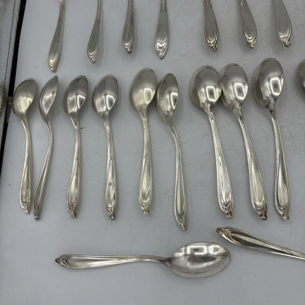 International‎ Deep Silver Inlaid Spoons 2 Size Happy Anniversary Lot of 29